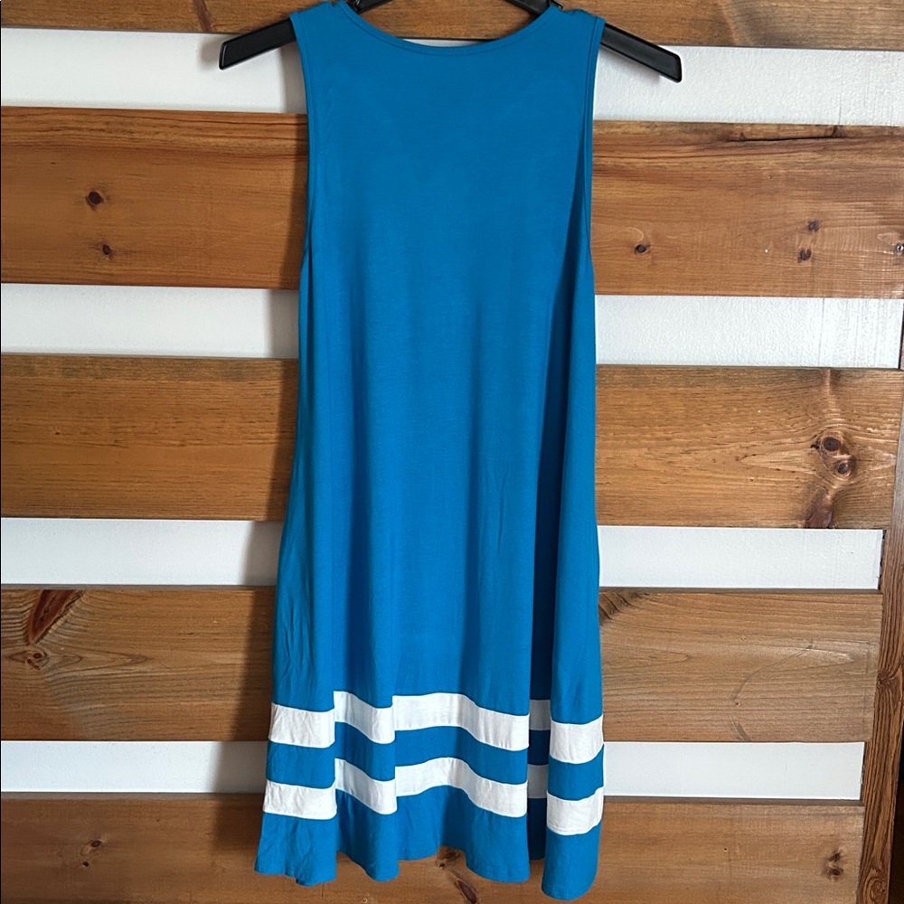Beeson River Vibrant Blue Sleeveless Dress White Stripe Accents Size Small - Picture 2 of 8